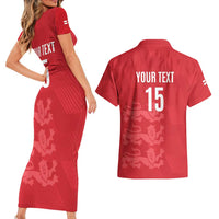 Custom England Cricket Couples Matching Short Sleeve Bodycon Dress and Hawaiian Shirt Go Three Lions - Red Ver