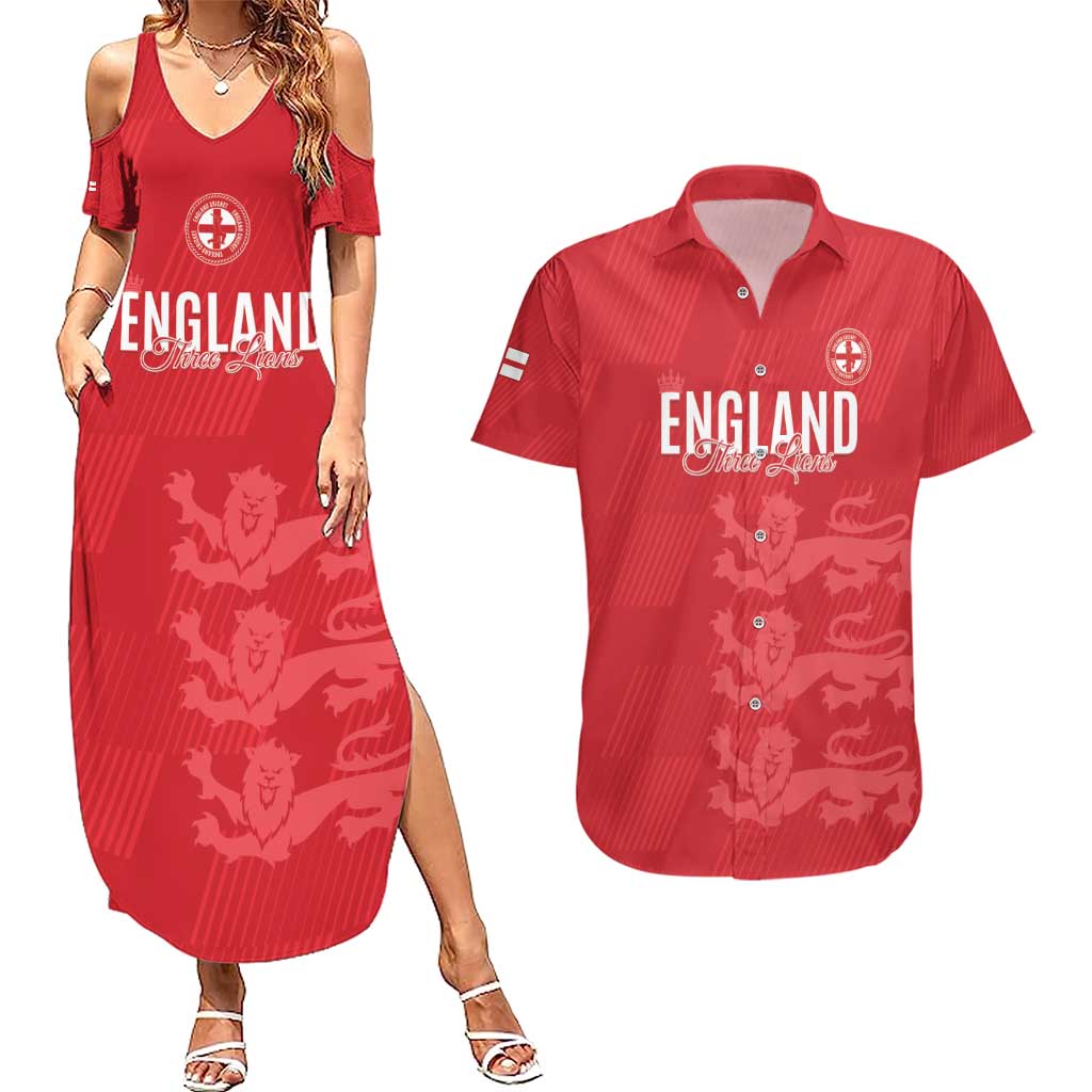 Custom England Cricket Couples Matching Summer Maxi Dress and Hawaiian Shirt Go Three Lions - Red Ver