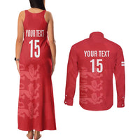 Custom England Cricket Couples Matching Tank Maxi Dress and Long Sleeve Button Shirt Go Three Lions - Red Ver