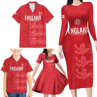 Custom England Cricket Family Matching Long Sleeve Bodycon Dress and Hawaiian Shirt Go Three Lions - Red Ver