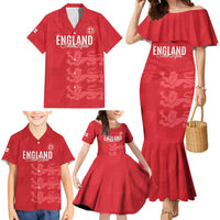 Custom England Cricket Family Matching Mermaid Dress and Hawaiian Shirt Go Three Lions - Red Ver