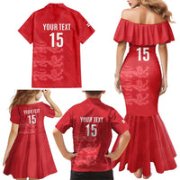Custom England Cricket Family Matching Mermaid Dress and Hawaiian Shirt Go Three Lions - Red Ver