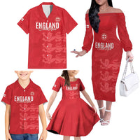 Custom England Cricket Family Matching Off The Shoulder Long Sleeve Dress and Hawaiian Shirt Go Three Lions - Red Ver