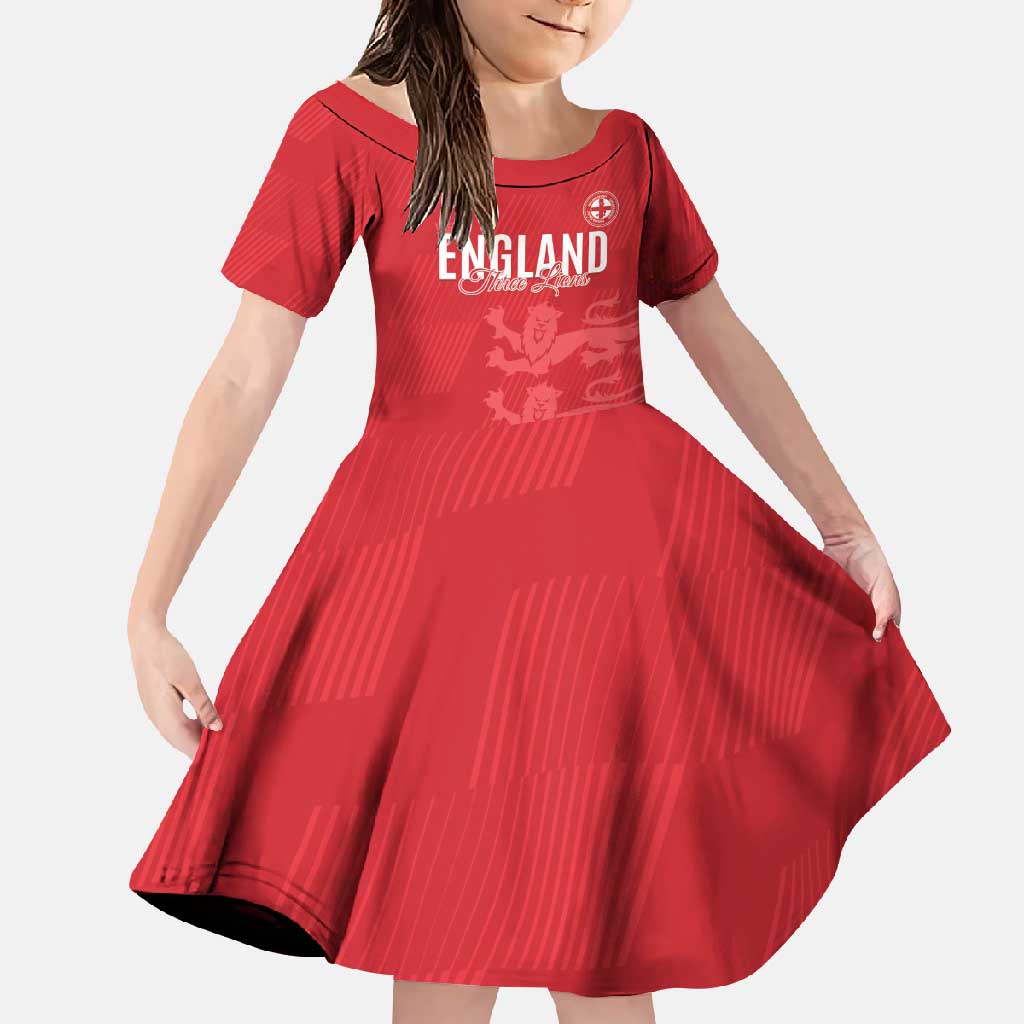 Custom England Cricket Family Matching Off Shoulder Maxi Dress and Hawaiian Shirt Go Three Lions - Red Ver
