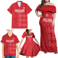 Custom England Cricket Family Matching Off Shoulder Maxi Dress and Hawaiian Shirt Go Three Lions - Red Ver
