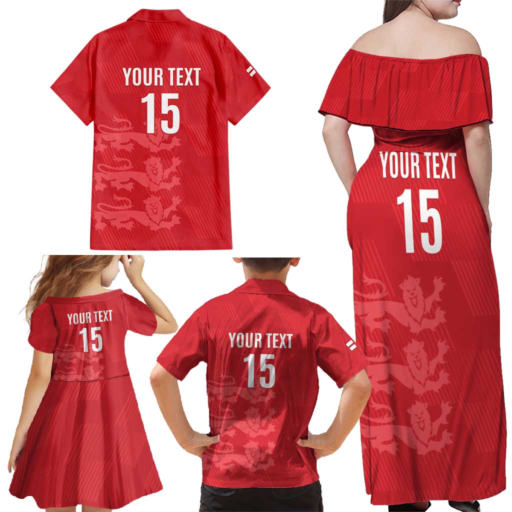 Custom England Cricket Family Matching Off Shoulder Maxi Dress and Hawaiian Shirt Go Three Lions - Red Ver