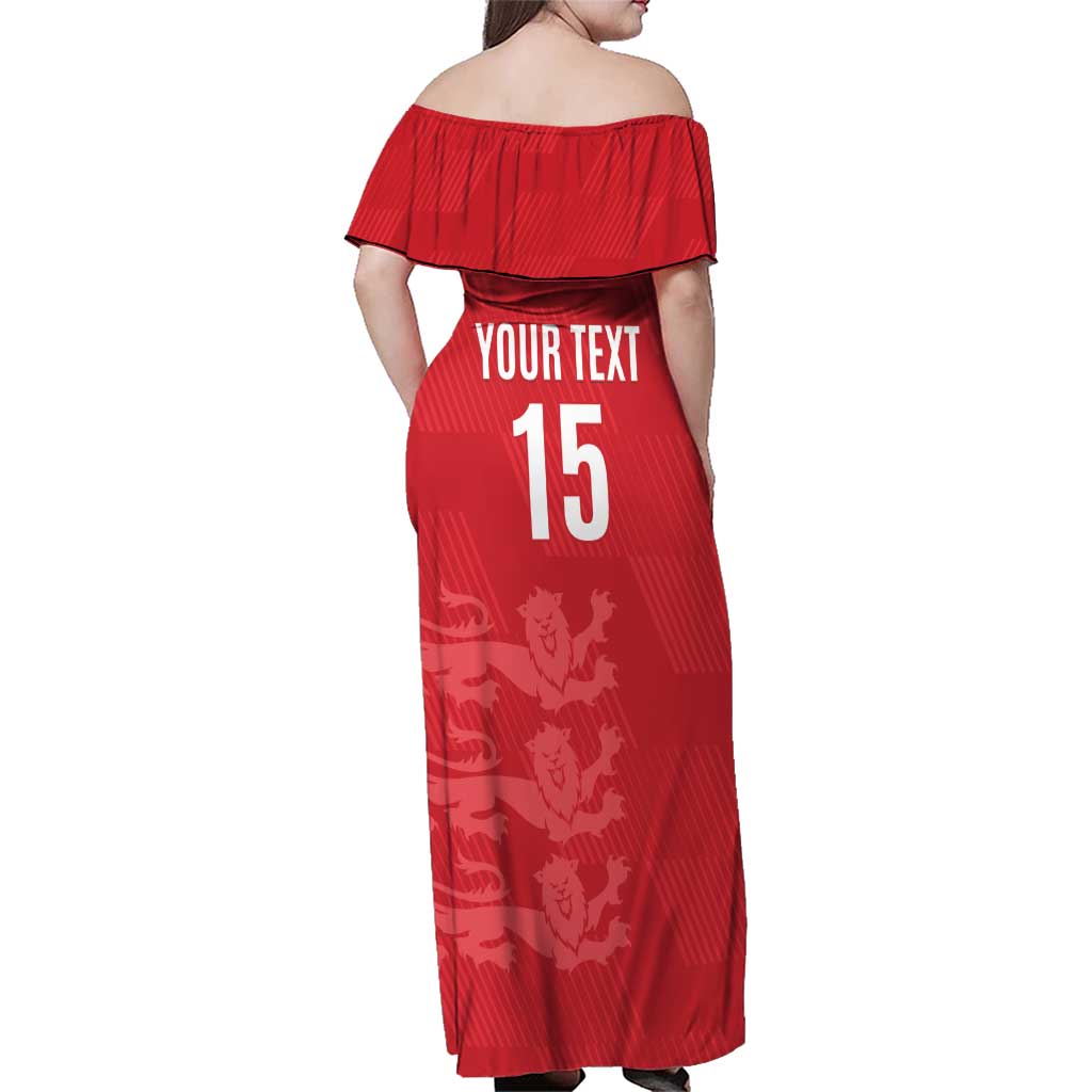 Custom England Cricket Family Matching Off Shoulder Maxi Dress and Hawaiian Shirt Go Three Lions - Red Ver