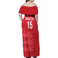 Custom England Cricket Family Matching Off Shoulder Maxi Dress and Hawaiian Shirt Go Three Lions - Red Ver