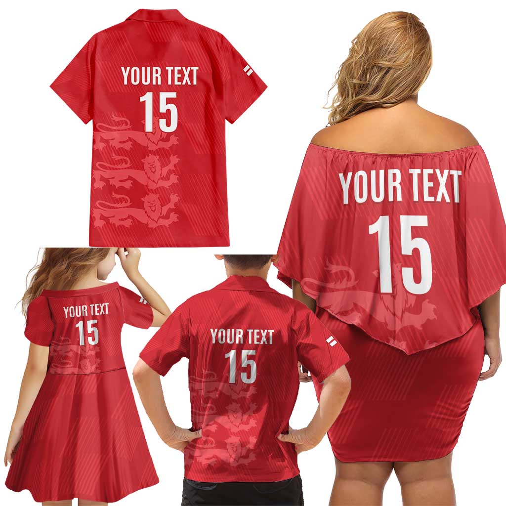 Custom England Cricket Family Matching Off Shoulder Short Dress and Hawaiian Shirt Go Three Lions - Red Ver
