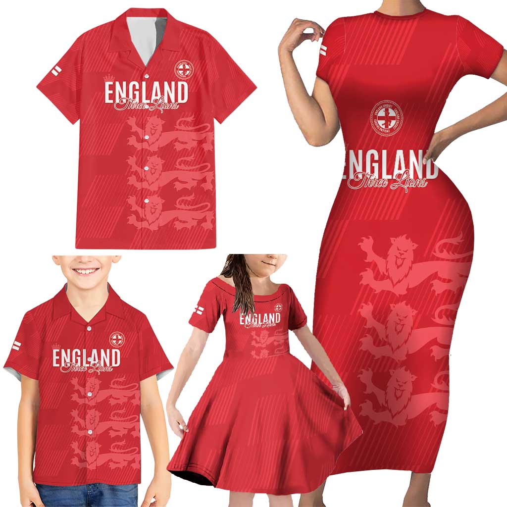 Custom England Cricket Family Matching Short Sleeve Bodycon Dress and Hawaiian Shirt Go Three Lions - Red Ver