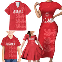 Custom England Cricket Family Matching Short Sleeve Bodycon Dress and Hawaiian Shirt Go Three Lions - Red Ver