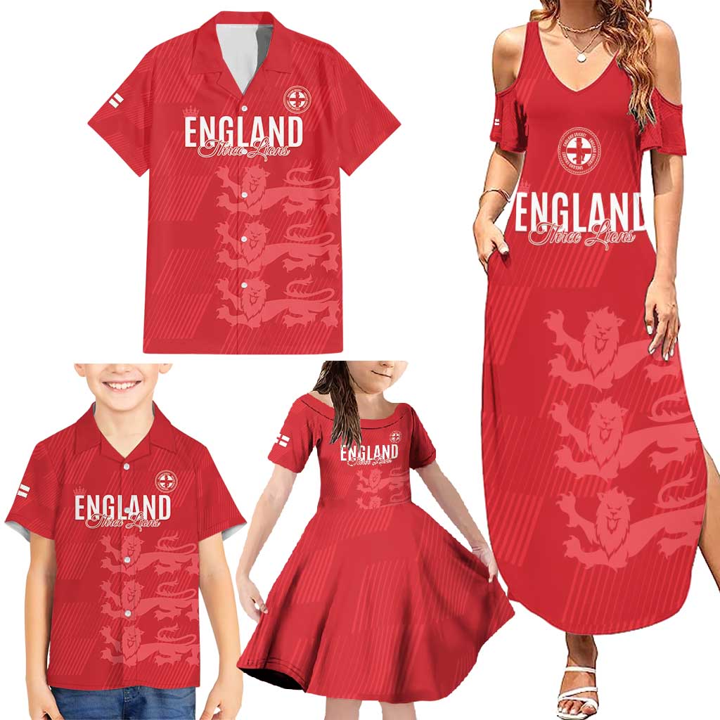 Custom England Cricket Family Matching Summer Maxi Dress and Hawaiian Shirt Go Three Lions - Red Ver