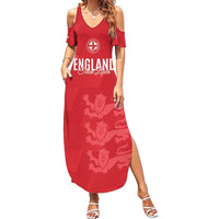 Custom England Cricket Family Matching Summer Maxi Dress and Hawaiian Shirt Go Three Lions - Red Ver