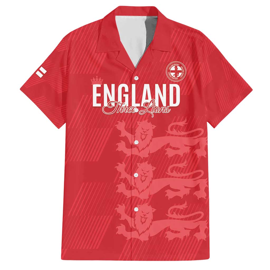 Custom England Cricket Hawaiian Shirt Go Three Lions - Red Ver