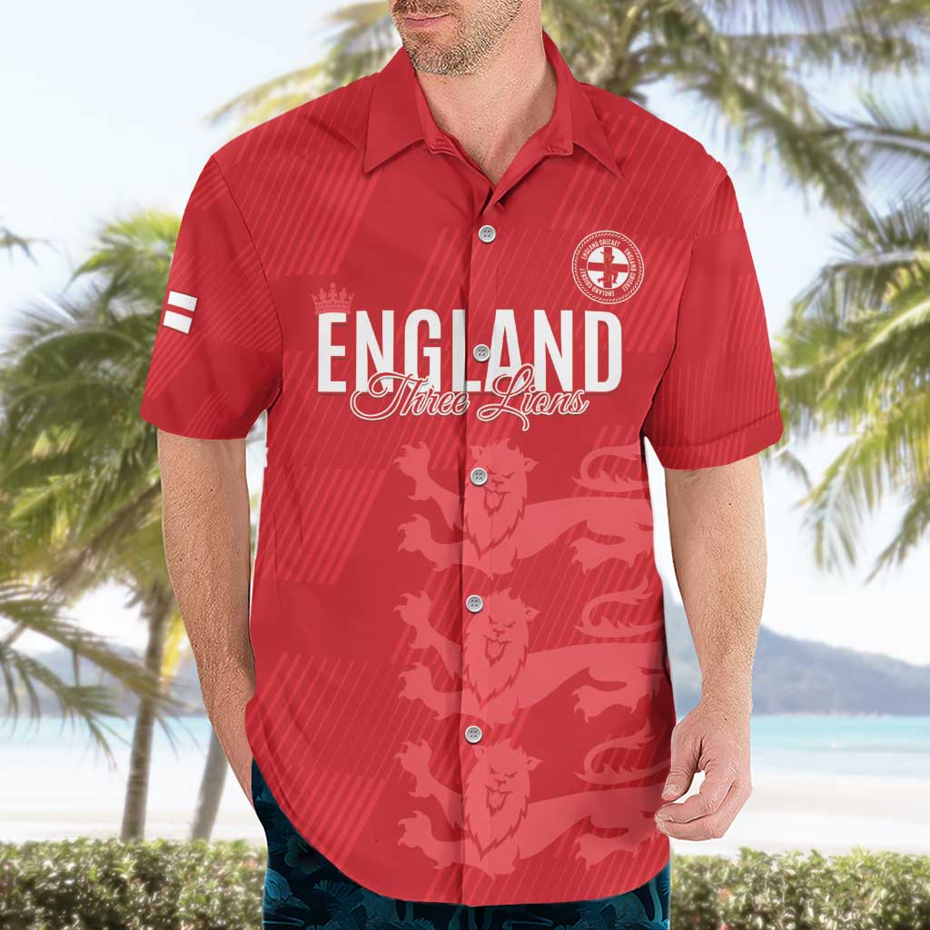 Custom England Cricket Hawaiian Shirt Go Three Lions - Red Ver
