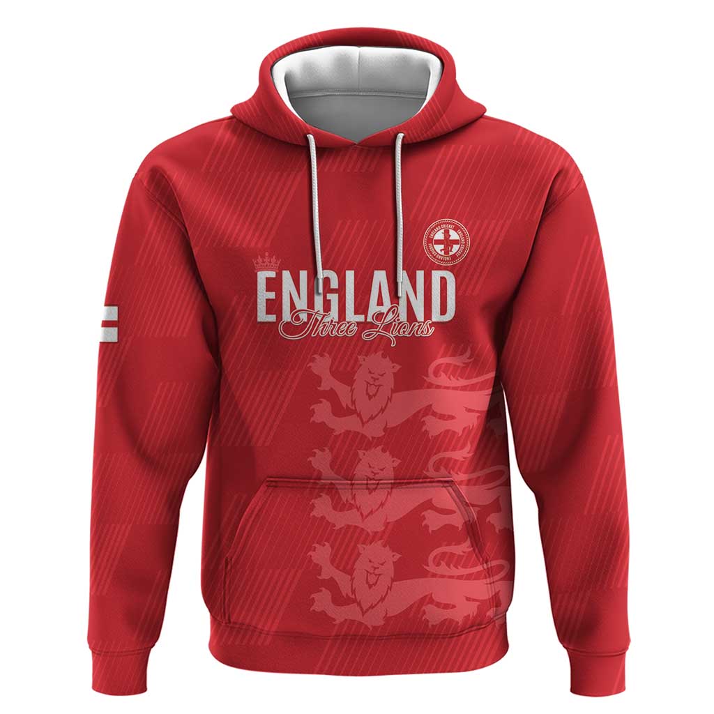 Custom England Cricket Hoodie Go Three Lions - Red Ver
