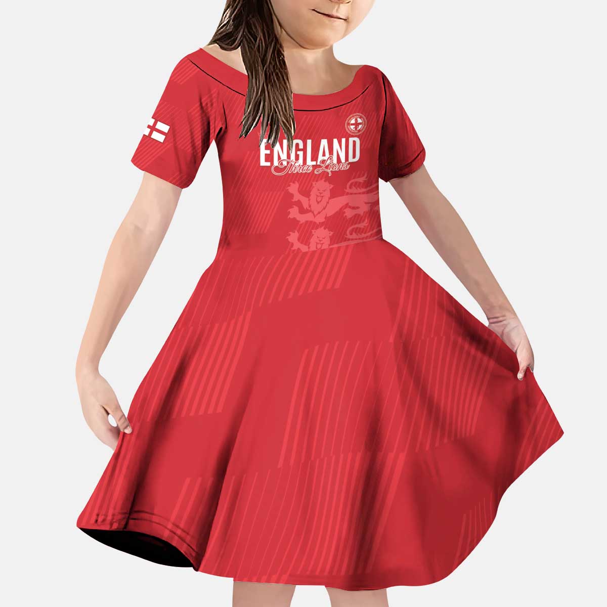 Custom England Cricket Kid Short Sleeve Dress Go Three Lions - Red Ver