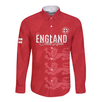 Custom England Cricket Long Sleeve Button Shirt Go Three Lions - Red Ver