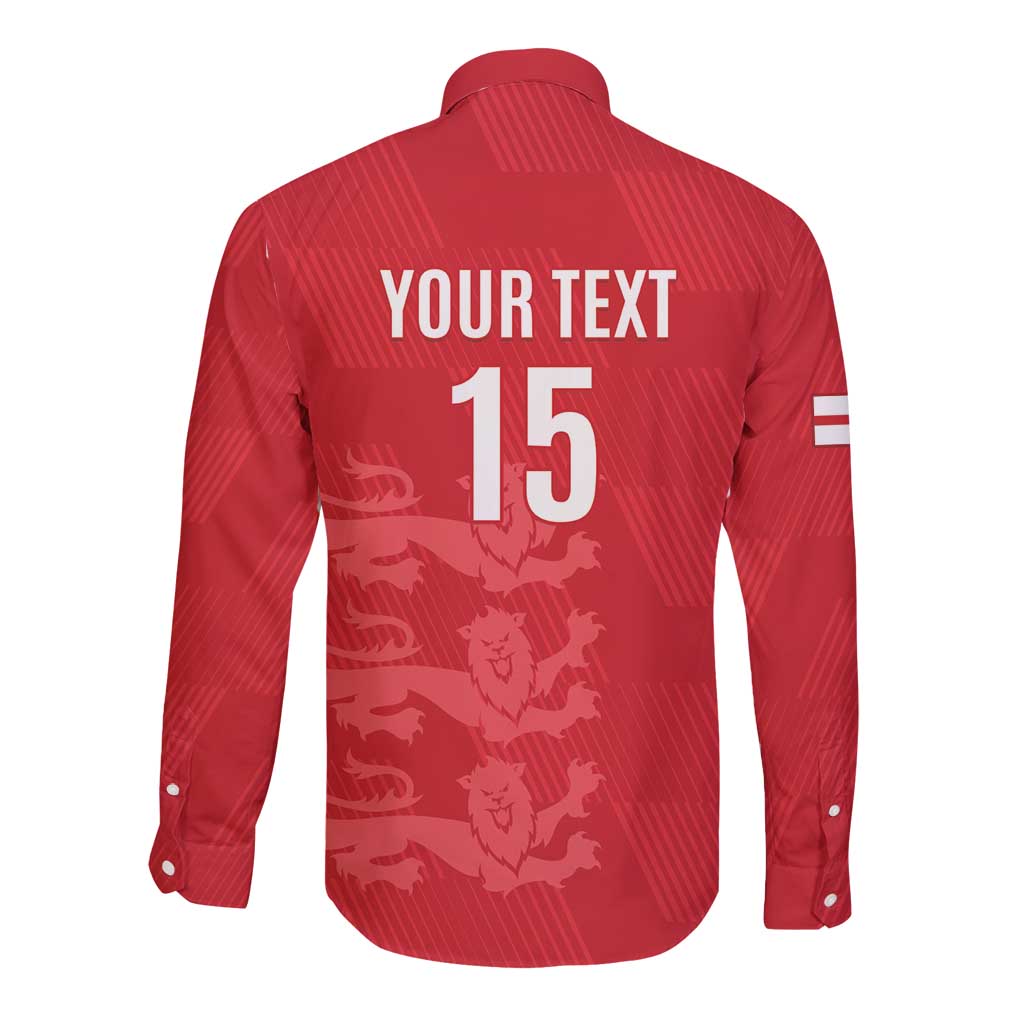 Custom England Cricket Long Sleeve Button Shirt Go Three Lions - Red Ver