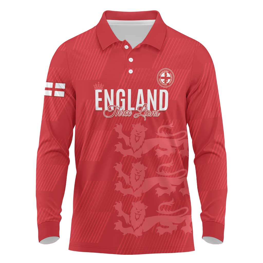 Custom England Cricket Long Sleeve Polo Shirt Go Three Lions - Red Ver
