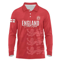 Custom England Cricket Long Sleeve Polo Shirt Go Three Lions - Red Ver
