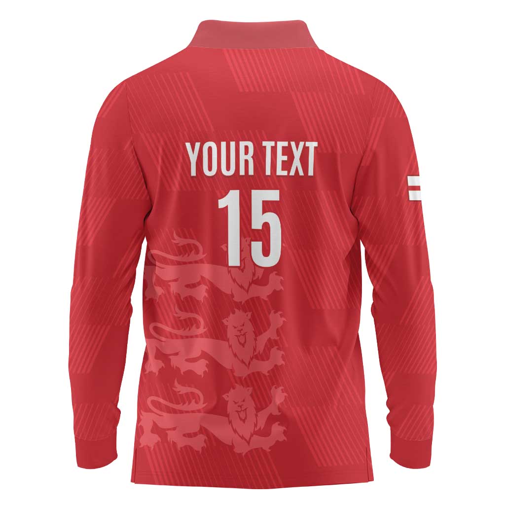 Custom England Cricket Long Sleeve Polo Shirt Go Three Lions - Red Ver