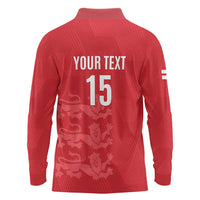 Custom England Cricket Long Sleeve Polo Shirt Go Three Lions - Red Ver