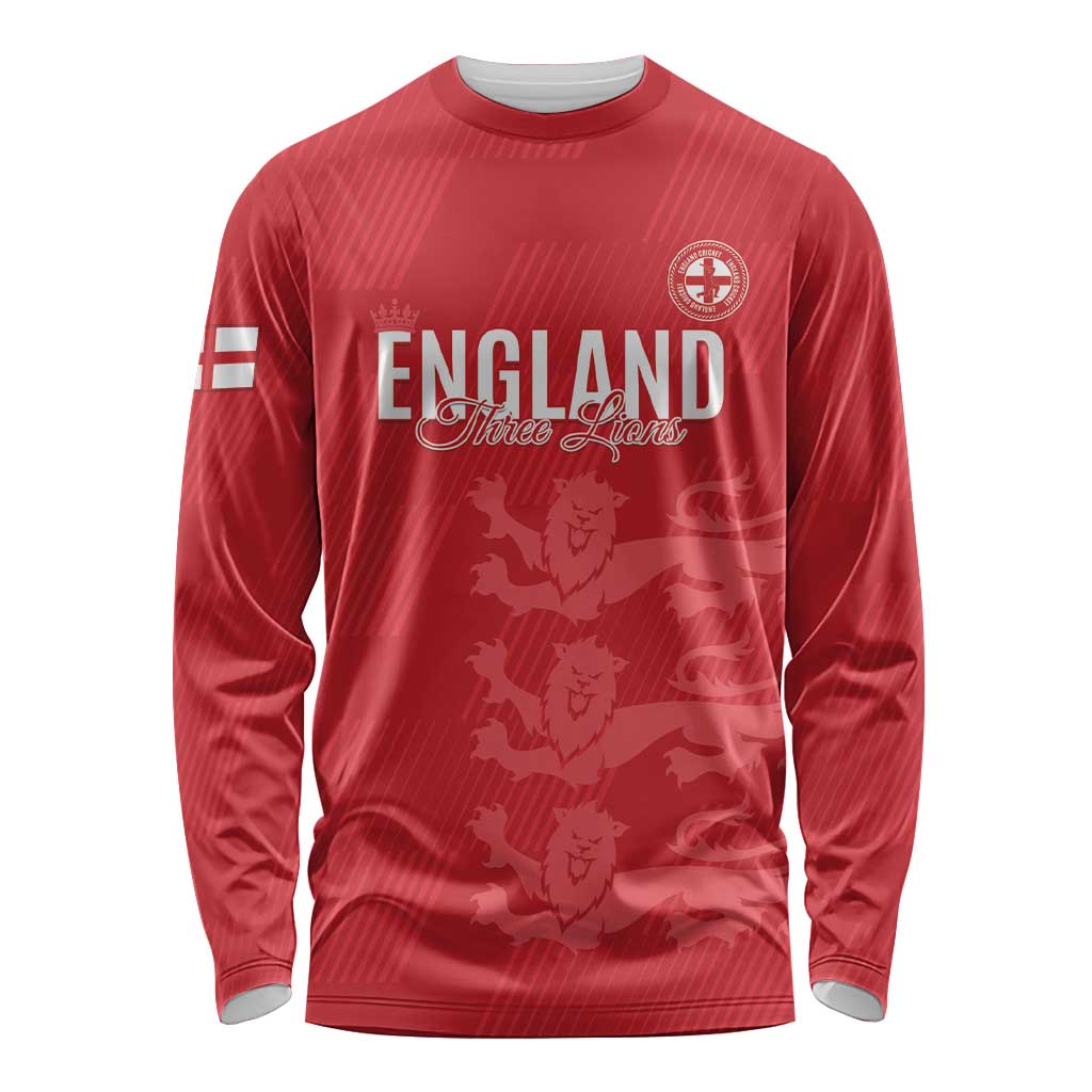 Custom England Cricket Long Sleeve Shirt Go Three Lions - Red Ver