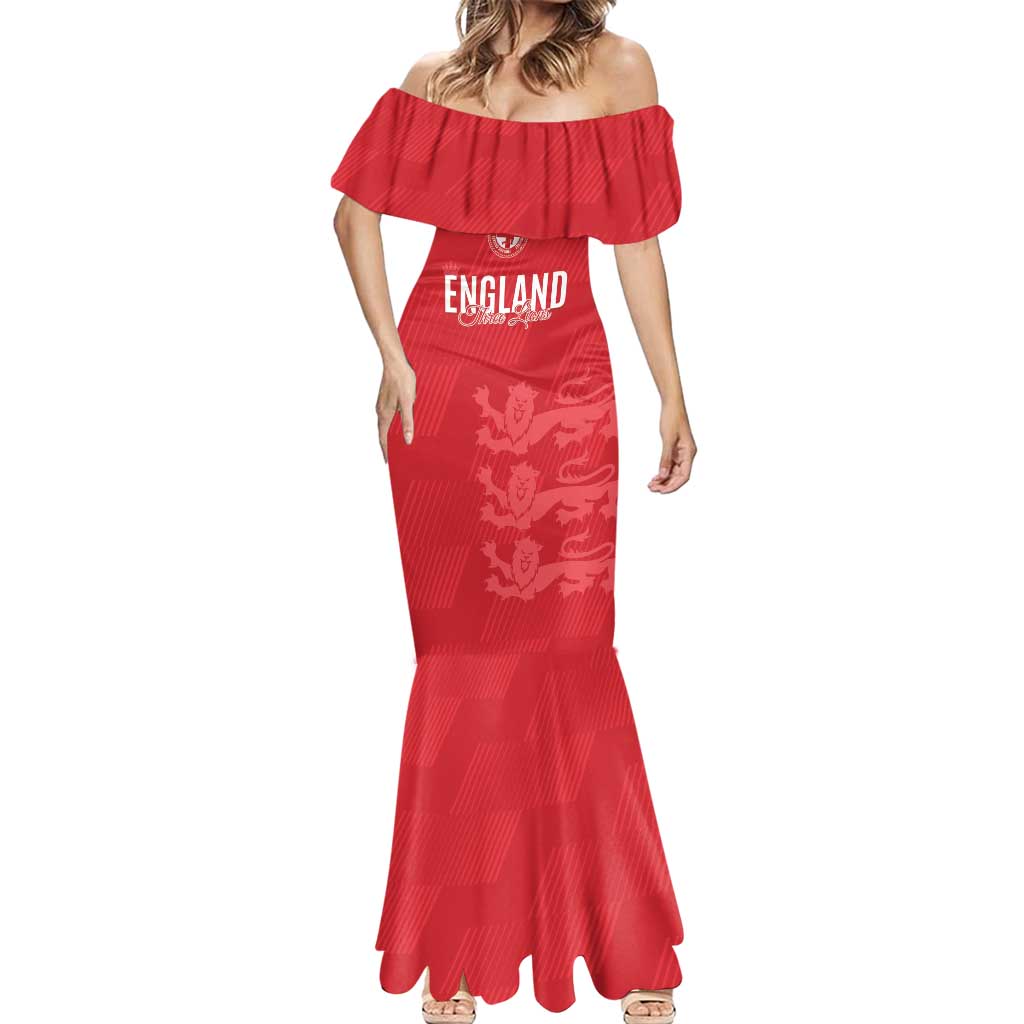 Custom England Cricket Mermaid Dress Go Three Lions - Red Ver