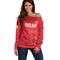 Custom England Cricket Off Shoulder Sweater Go Three Lions - Red Ver