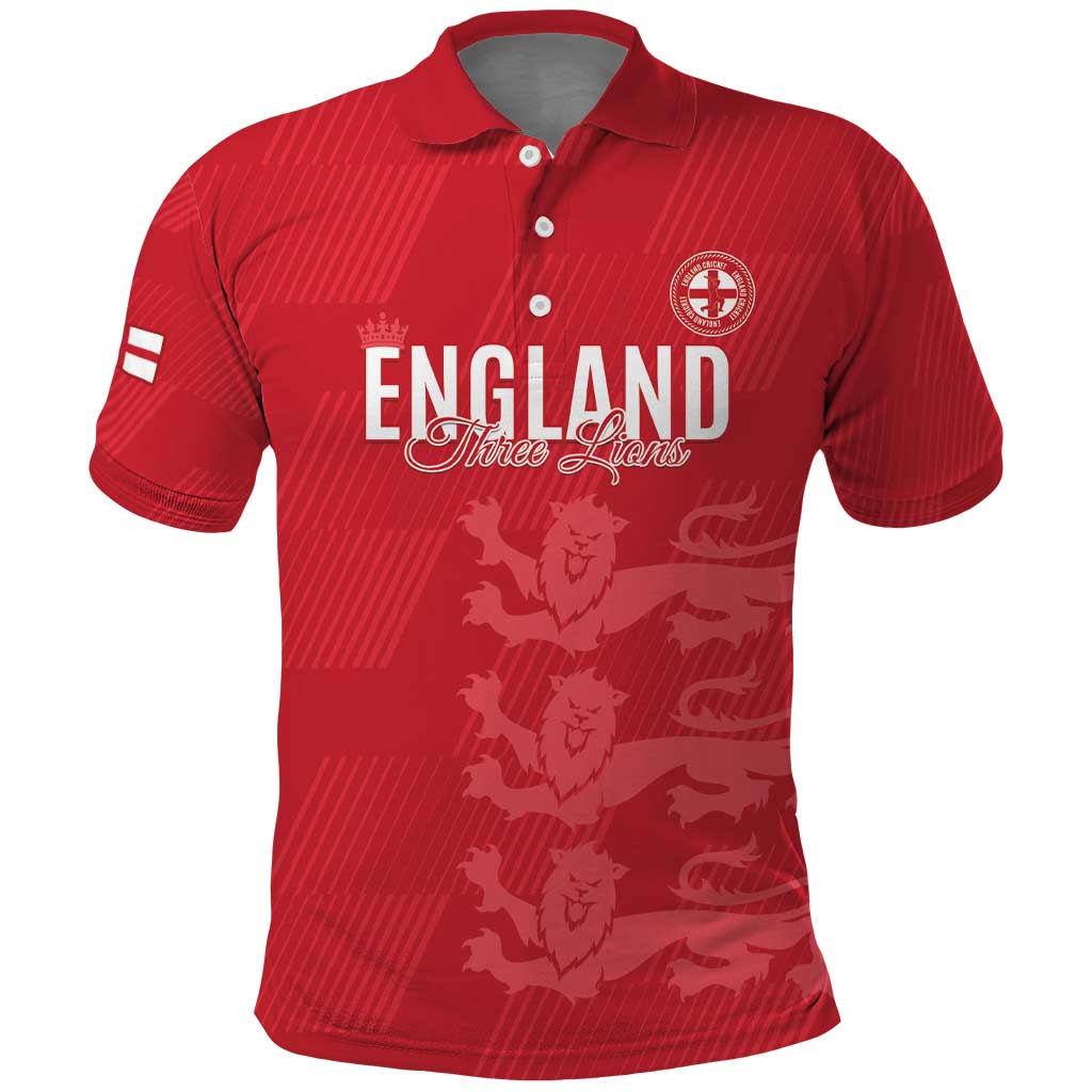 Custom England Cricket Polo Shirt Go Three Lions - Red Ver