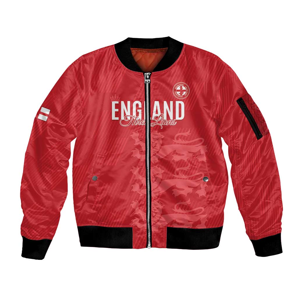Custom England Cricket Sleeve Zip Bomber Jacket Go Three Lions - Red Ver