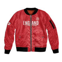 Custom England Cricket Sleeve Zip Bomber Jacket Go Three Lions - Red Ver