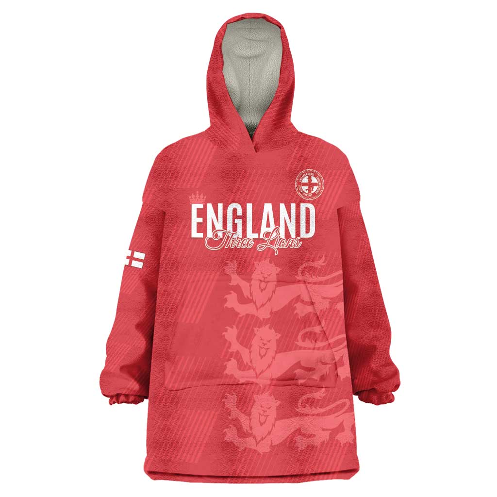 Custom England Cricket Wearable Blanket Hoodie Go Three Lions - Red Ver