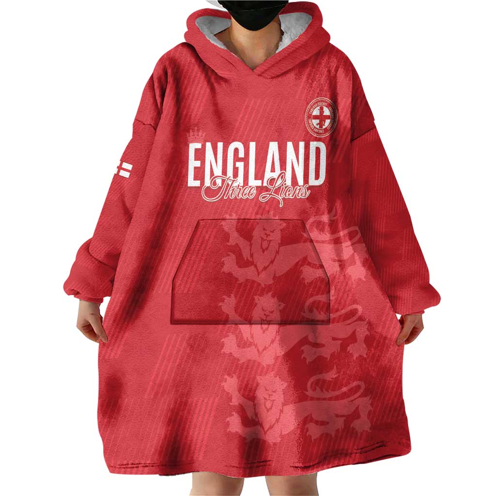 Custom England Cricket Wearable Blanket Hoodie Go Three Lions - Red Ver