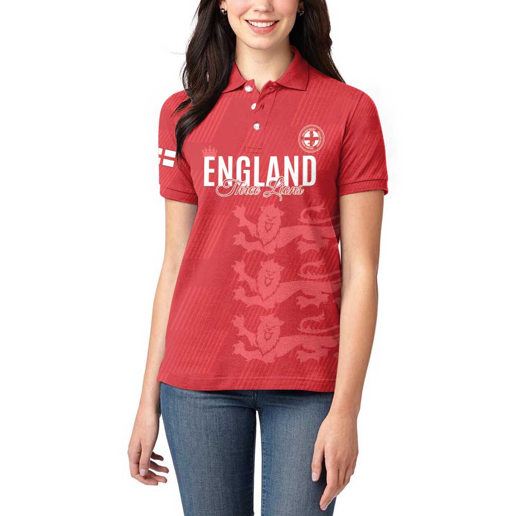 Custom England Cricket Women Polo Shirt Go Three Lions - Red Ver