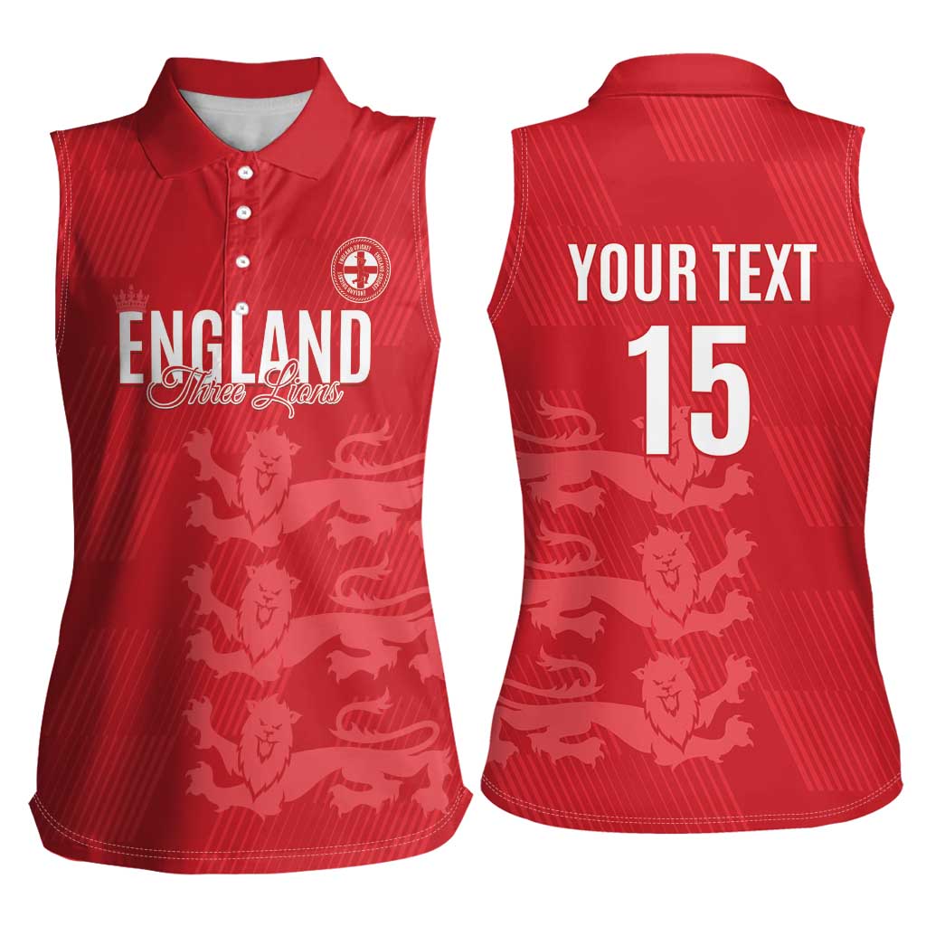 Custom England Cricket Women Sleeveless Polo Shirt Go Three Lions - Red Ver