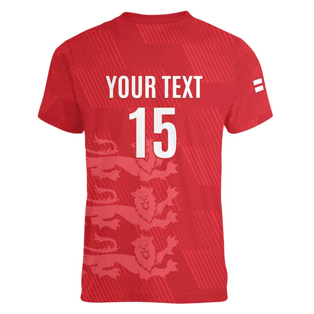 Custom England Cricket Women V-Neck T-Shirt Go Three Lions - Red Ver