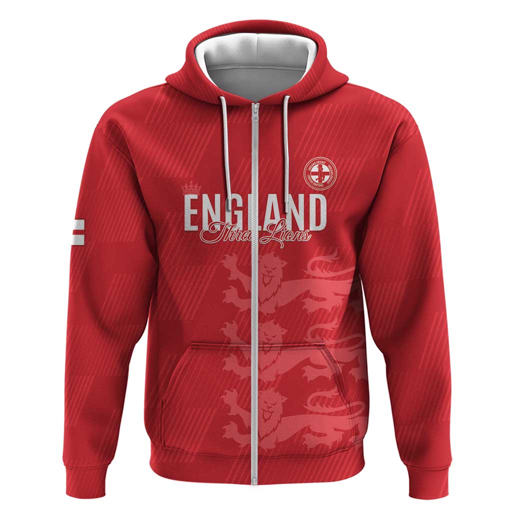 Custom England Cricket Zip Hoodie Go Three Lions - Red Ver