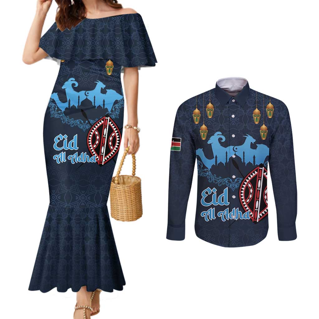 Kenya Happy Eid Mubarak Couples Matching Mermaid Dress and Long Sleeve Button Shirt Eid Al-Adha