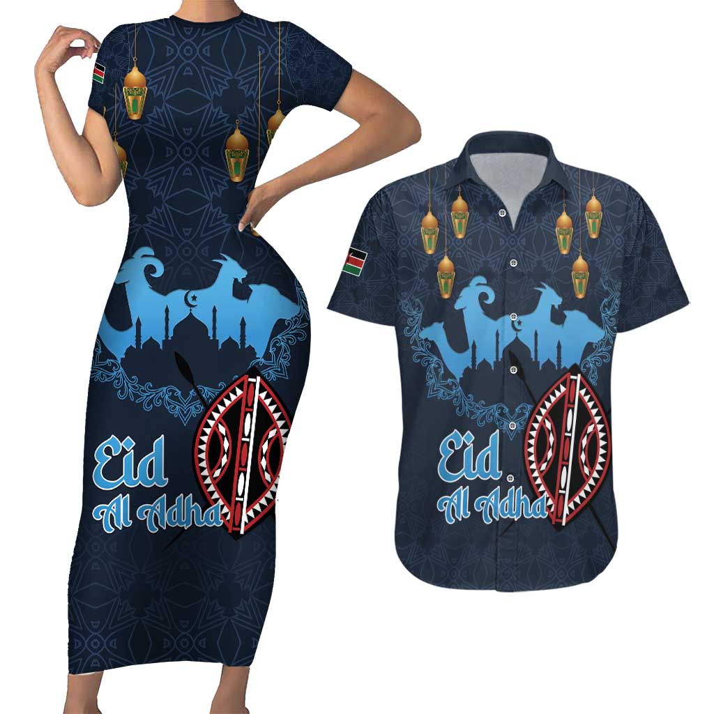 Kenya Happy Eid Mubarak Couples Matching Short Sleeve Bodycon Dress and Hawaiian Shirt Eid Al-Adha