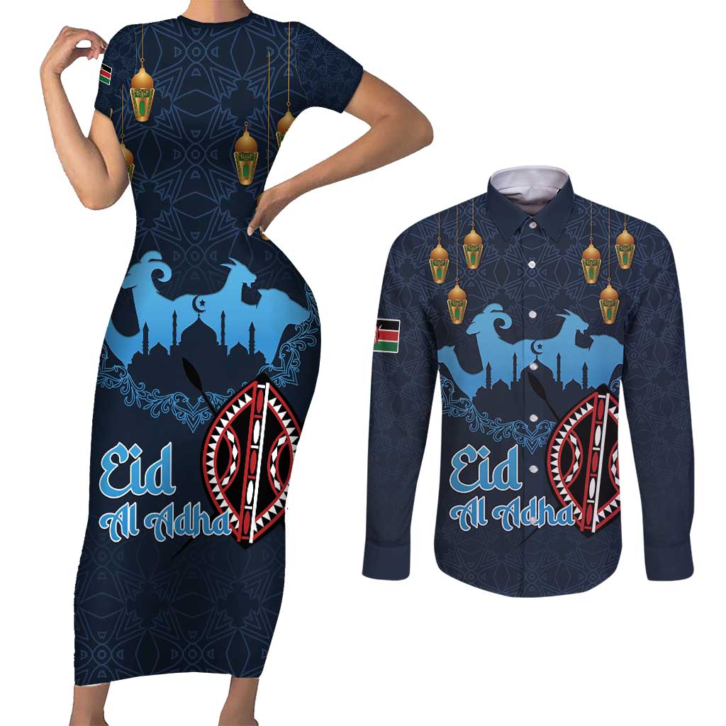 Kenya Happy Eid Mubarak Couples Matching Short Sleeve Bodycon Dress and Long Sleeve Button Shirt Eid Al-Adha