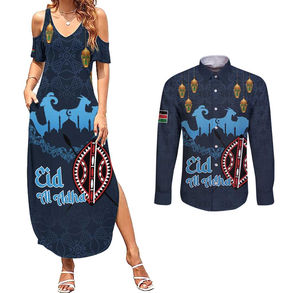Kenya Happy Eid Mubarak Couples Matching Summer Maxi Dress and Long Sleeve Button Shirt Eid Al-Adha