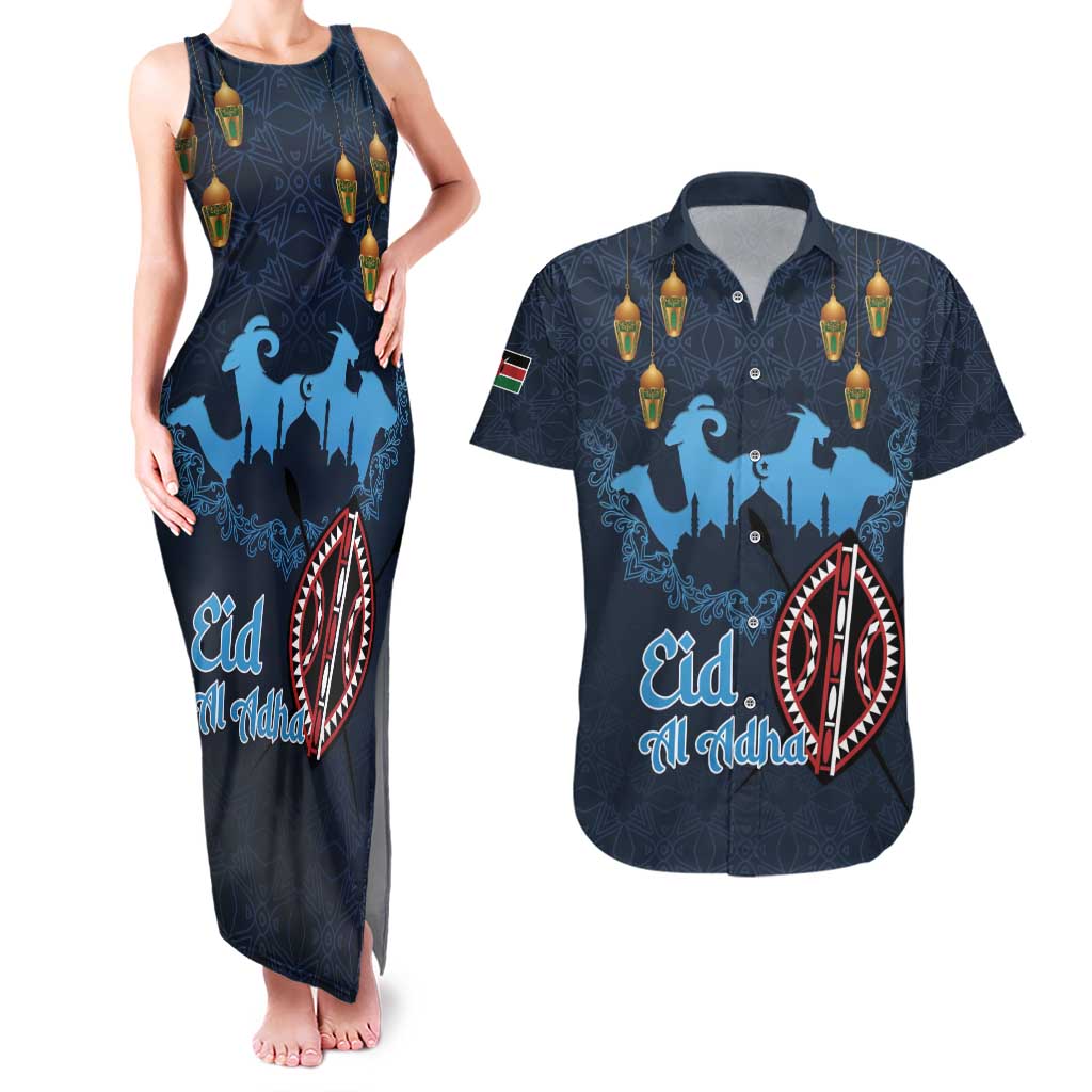 Kenya Happy Eid Mubarak Couples Matching Tank Maxi Dress and Hawaiian Shirt Eid Al-Adha
