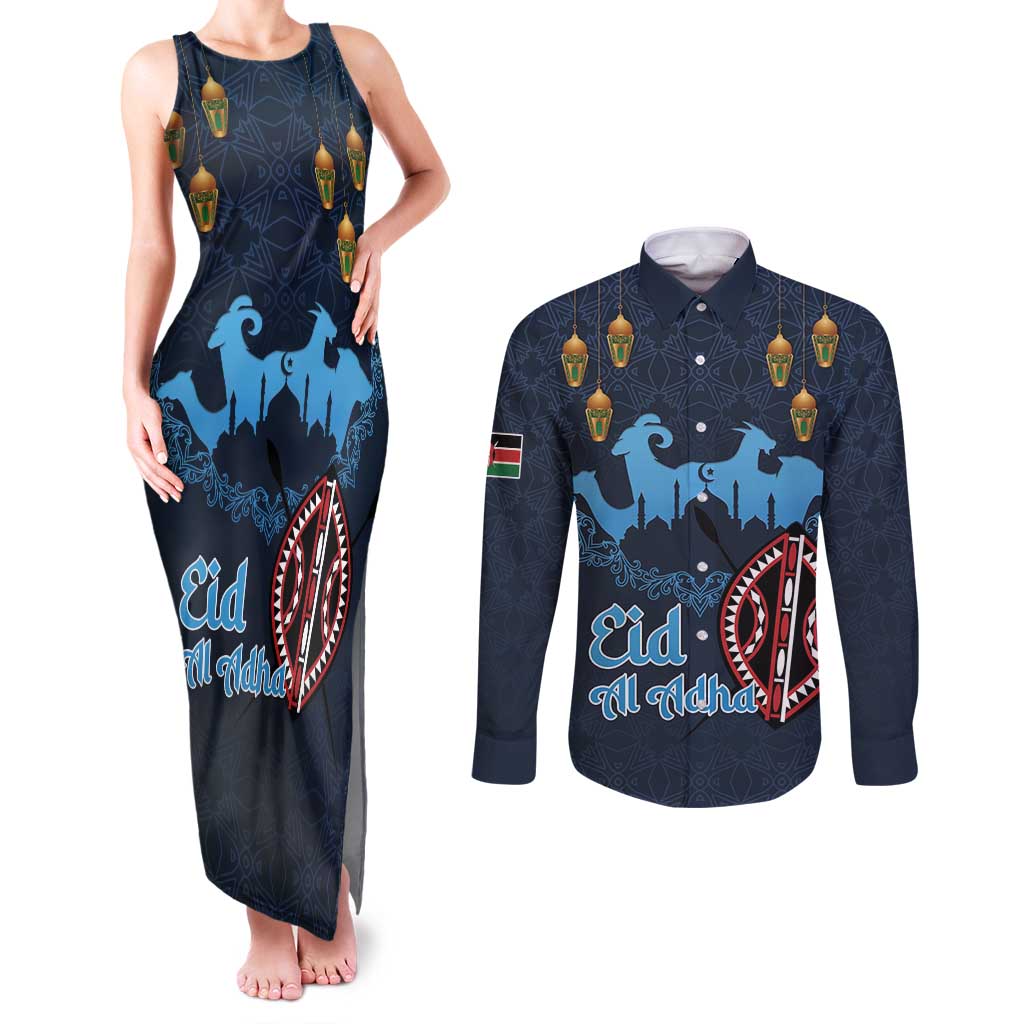 Kenya Happy Eid Mubarak Couples Matching Tank Maxi Dress and Long Sleeve Button Shirt Eid Al-Adha