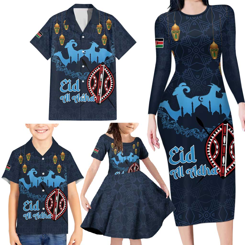 Kenya Happy Eid Mubarak Family Matching Long Sleeve Bodycon Dress and Hawaiian Shirt Eid Al-Adha