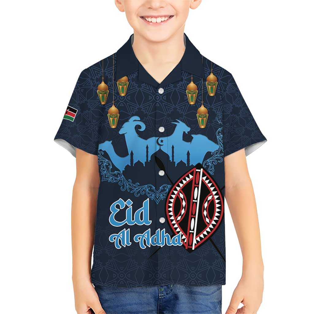 Kenya Happy Eid Mubarak Family Matching Short Sleeve Bodycon Dress and Hawaiian Shirt Eid Al-Adha