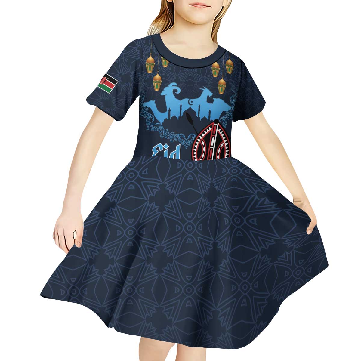 Kenya Happy Eid Mubarak Kid Short Sleeve Dress Eid Al-Adha