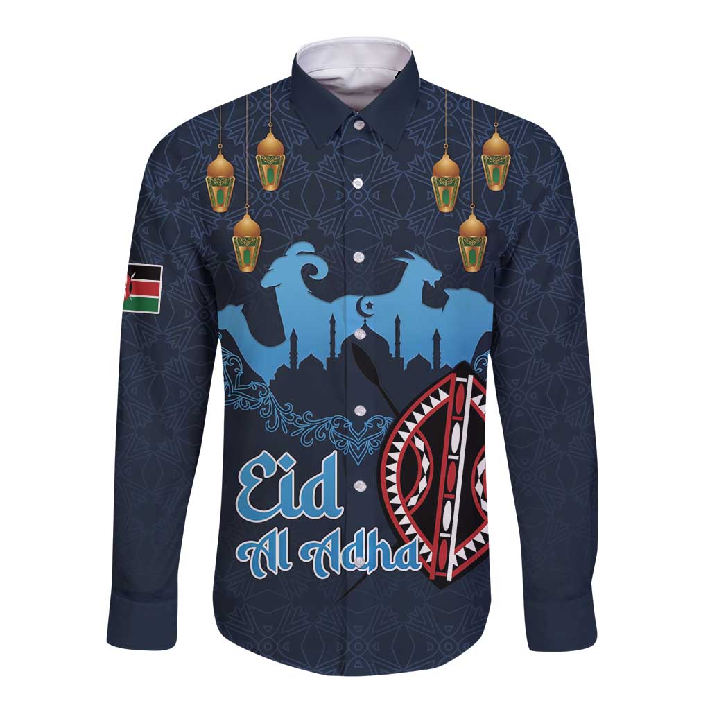 Kenya Happy Eid Mubarak Long Sleeve Button Shirt Eid Al-Adha