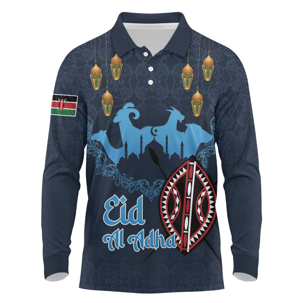 Kenya Happy Eid Mubarak Long Sleeve Polo Shirt Eid Al-Adha